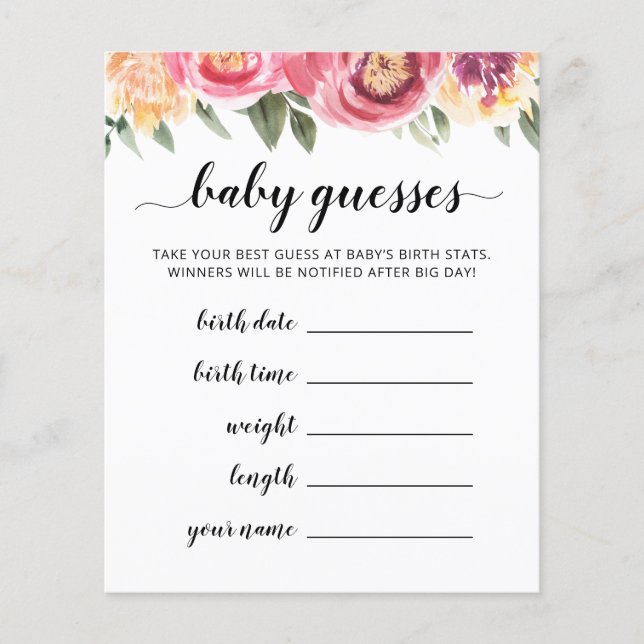Carte de jeu pour Baby Shower - Prédiction bébé (Devant)