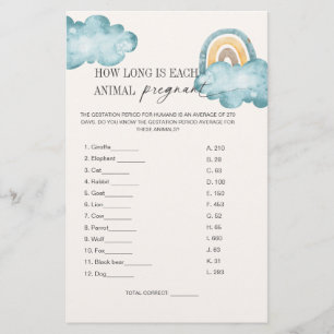 Carte de jeu pour baby shower sur la gestation des