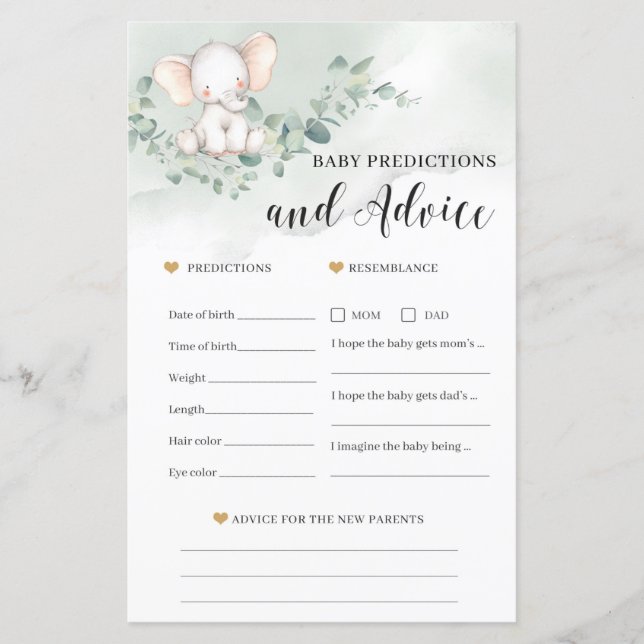 Carte de jeu prédictions et conseils pour bébé élé (Devant)