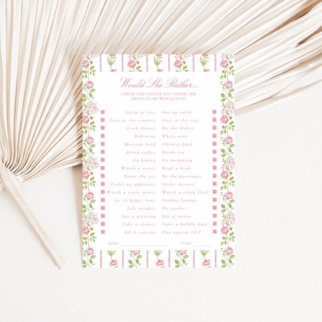 Carte de jeu 'Préférerait-elle' à rayures florales (Créateur téléchargé)