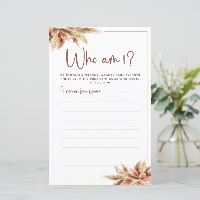 Carte de jeu 'Qui suis-je' avec de l'herbe de Pamp (Debout devant)