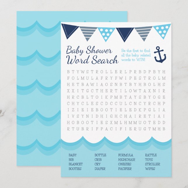Carte de jeu Recherche de mot pour bébé marin (Devant / Derrière)