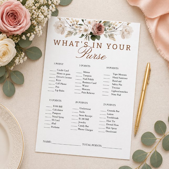 Carte de jeu Rustique Floral Qu'est-ce qu'il y a d (Fun Bridal Shower Party Game)