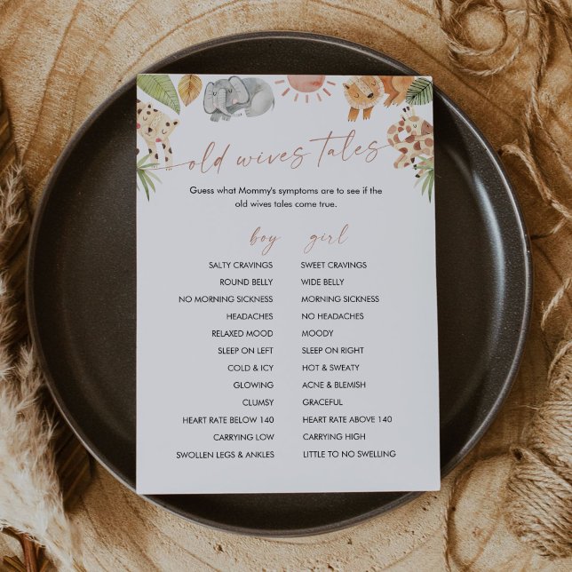 Carte de jeu SAFARI Old Wives Tales Baby shower (Créateur téléchargé)