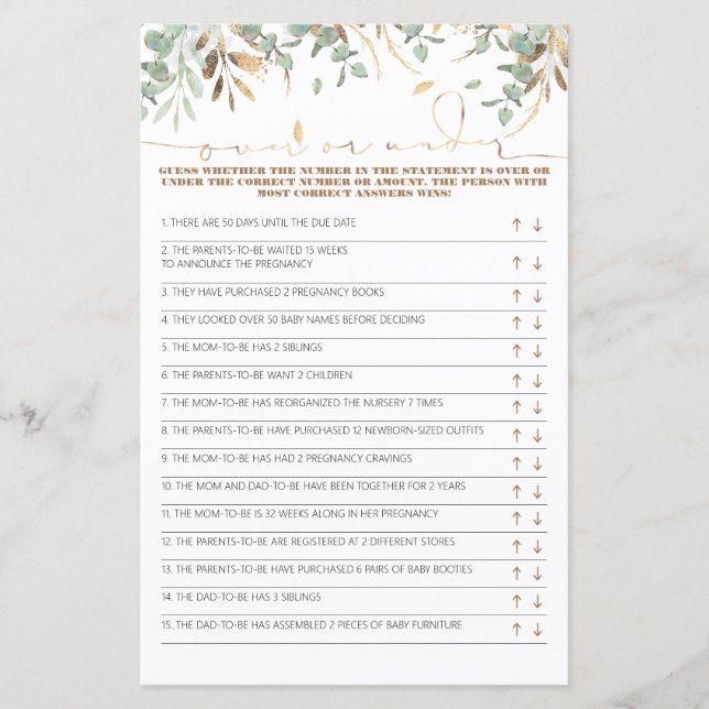 Carte de jeu supérieure ou inférieure au Baby show (Devant)