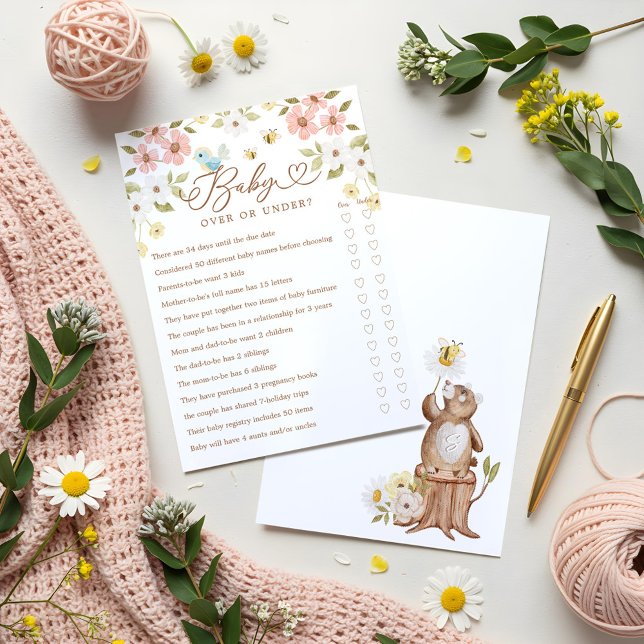 Carte de jeu sur ou sous Woodland Bear Baby shower (Over or Under Woodland Bear Baby Shower Game Card)