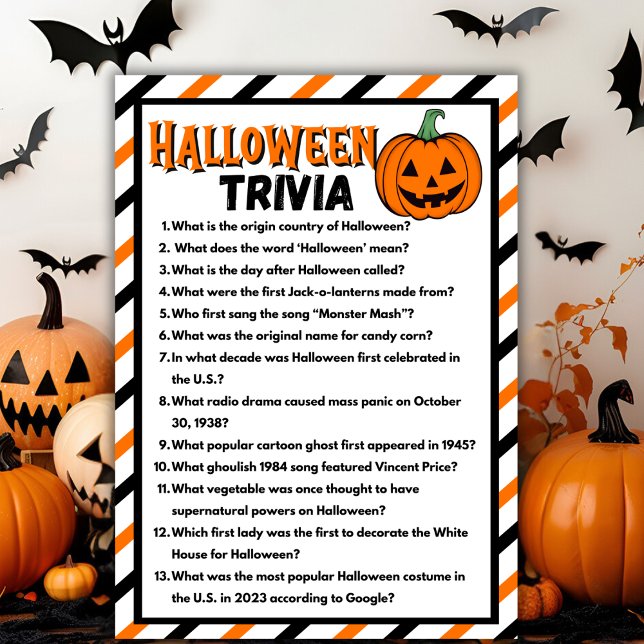 Carte de jeu Trivia Halloween Noir Et Orange (Black And Orange Halloween Trivia Game Card)