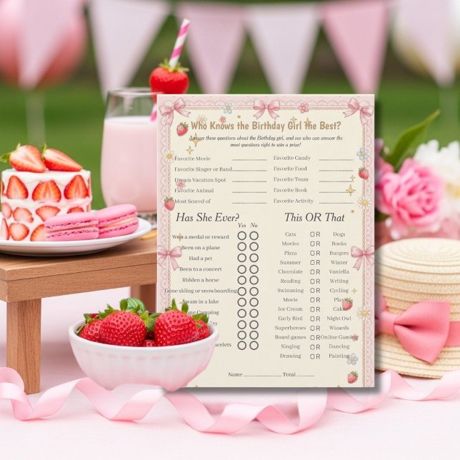 Carte de jeu Trivia Trio pour la fille dont c'est  (Bow Birthday girl Trivia Trio Game card)