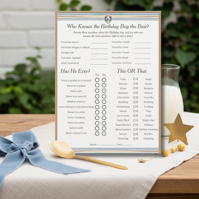 Carte de jeu Trivia Trio pour le garçon d'annivers (Space Birthday boy Trivia Trio Game card)