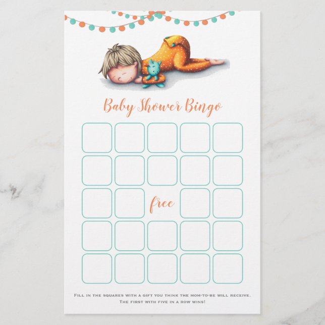 Carte de jeu Turquoise Yellow Baby Sleeping Bingo (Devant)