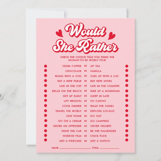 Carte de jeu 'Valentine Baby Shower Would She Rath (Devant)