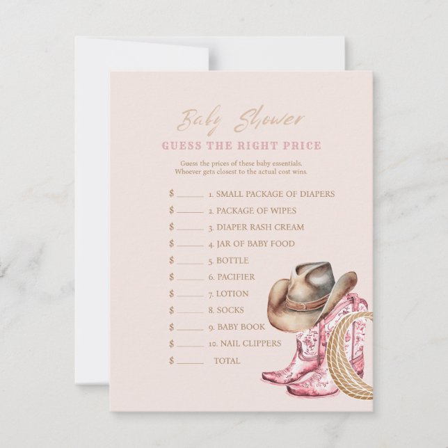 Carte de jeu Western Guess the Price Baby Shower (Devant)
