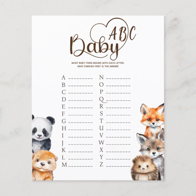 Carte de jeu Woodland Animals Baby ABC (Devant)