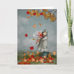 Carte de jeune fille victorienne vintage tenant de