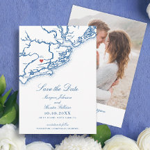 Carte de Johns Island SC Élégant Mariage Bleu Mari