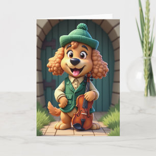 Carte de joie avec chien et violon