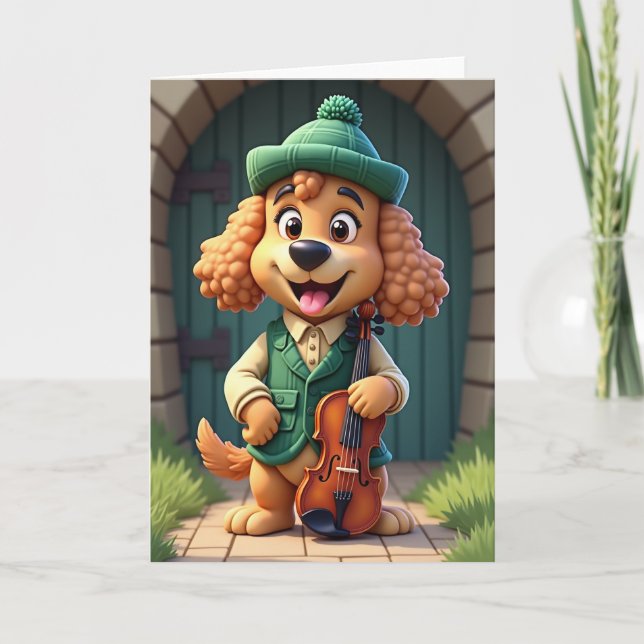 Carte de joie avec chien et violon (Devant)