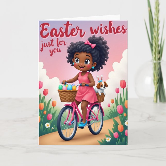 Carte de joie de Pâques à vélo rose (Devant)