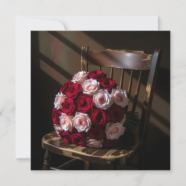 Carte De jolies roses sur une chaise rustique   (Devant)