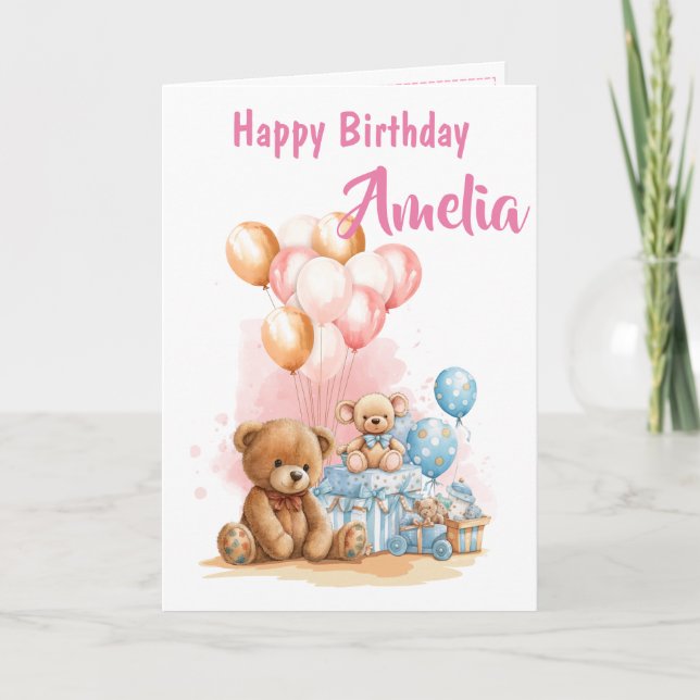 Carte de Jouets à l'Aquarelle pour Fille Joyeux An (Devant)