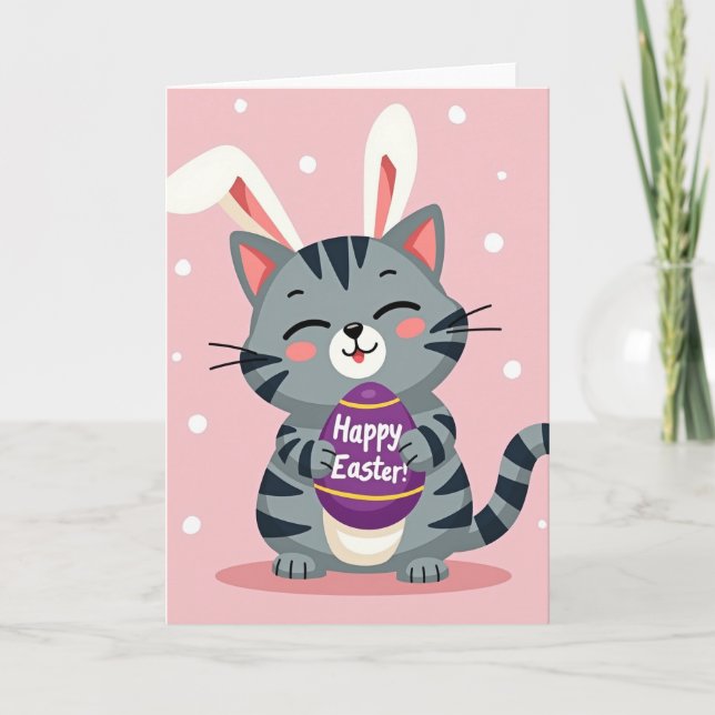Carte de Jour de Bonheur de Chat Lapin (Devant)