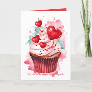 Carte de jour de Cupcake de cerises rouges Valenti