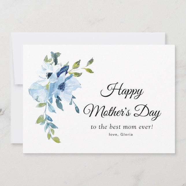 carte de jour de mère joyeuse à fleurs bleues (Devant)