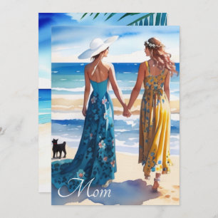 Carte de jour des mères Russe bleu et jaune aquare