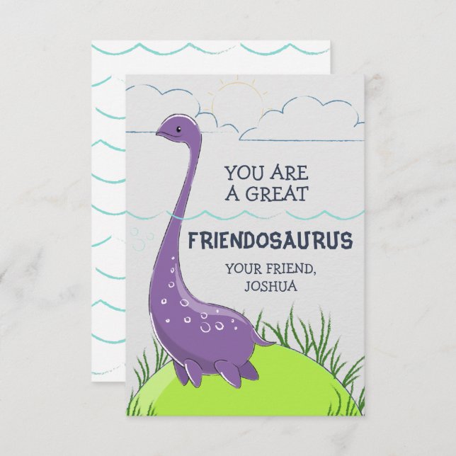 Carte de jour Dinosaur Valentines pour enfants (Devant / Derrière)