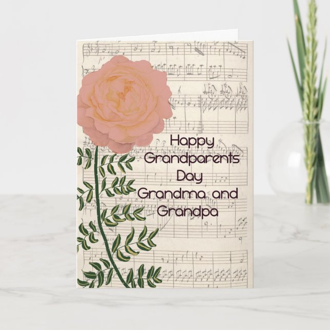 Carte de jour grand-parent avec Rose et feuille de (Devant)