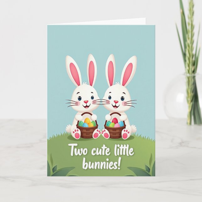 Carte de jour heureux avec des amis lapins mignons (Devant)