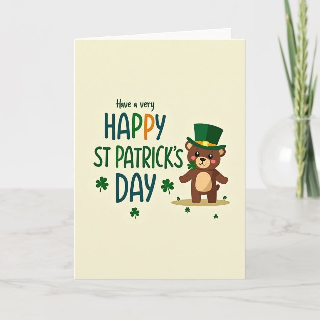 Carte de jour heureux Shamrock Bear (Devant)