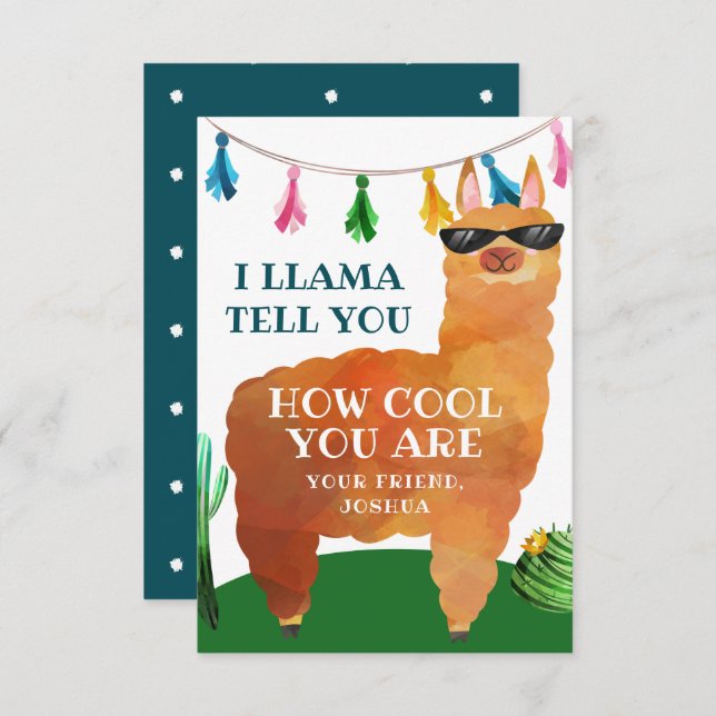 Carte de jour Llama Valentines pour enfants (Devant / Derrière)