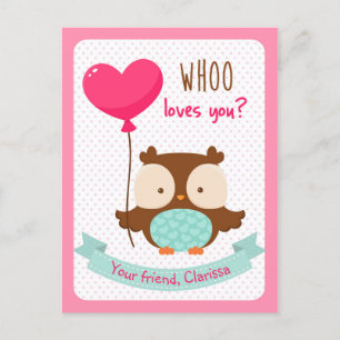 Carte de jour pour les enfants Owl Valentines (Qui