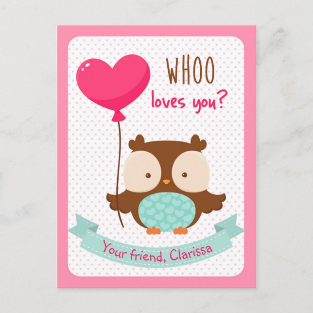 Carte de jour pour les enfants Owl Valentines (Qui (Devant)