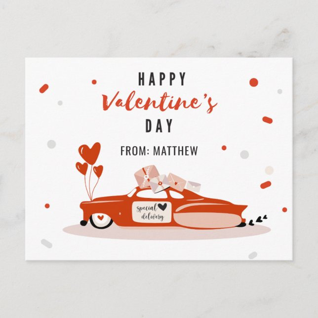 Carte de jour Valentines de voiture rouge Ballons  (Devant)