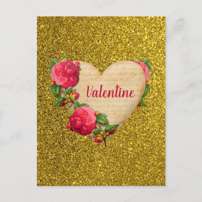 Carte de jour Valentines vintage Heart Gold Partie (Devant)