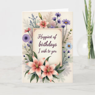 Carte de joyeux anniversaire à fleurs roses