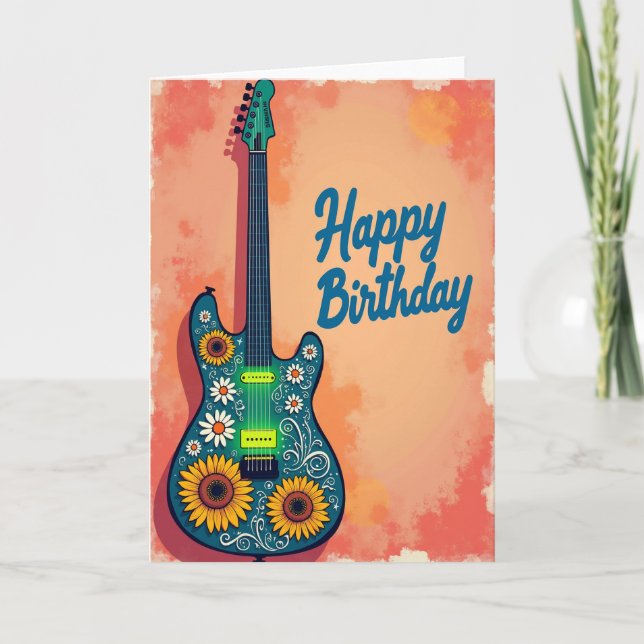 Carte de joyeux anniversaire à guitare florale (Devant)