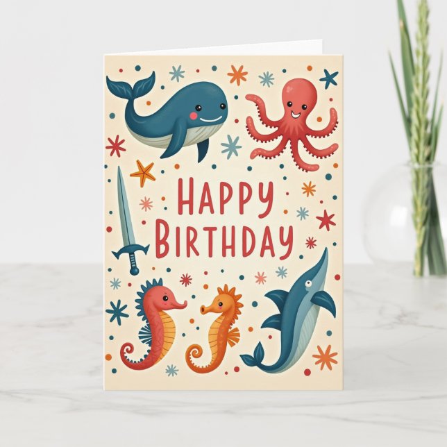 Carte de joyeux anniversaire à la mer fantaisiste (Devant)