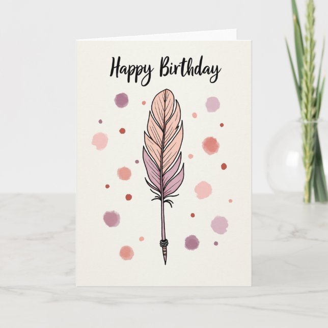 Carte de Joyeux Anniversaire à Plume (Devant)