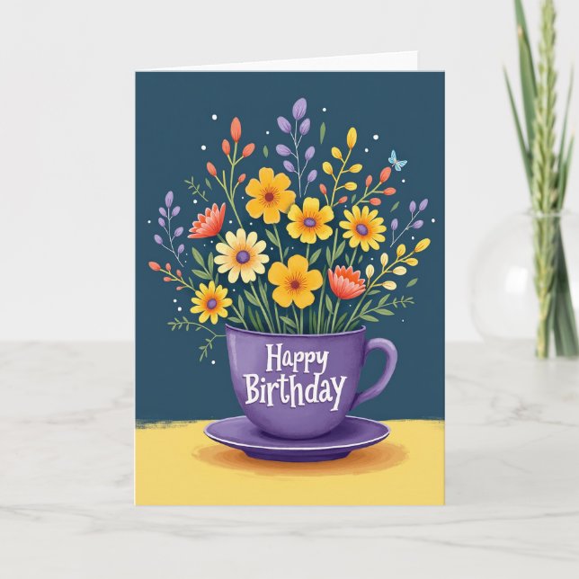Carte de joyeux anniversaire à tasse à thé (Devant)