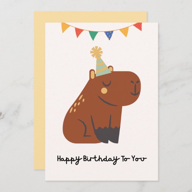 Carte de joyeux anniversaire au capybara mignon  (Devant / Derrière)