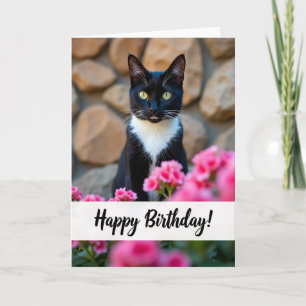 Carte de Joyeux Anniversaire au Chat Floral