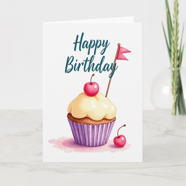 Carte de Joyeux Anniversaire au Gâteau de Fruits R (Devant)