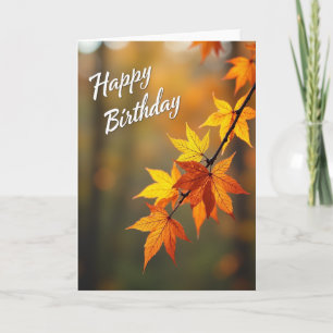 Carte de joyeux anniversaire aux feuilles dorées