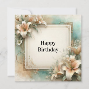carte de joyeux anniversaire aux nénuphars aquarel