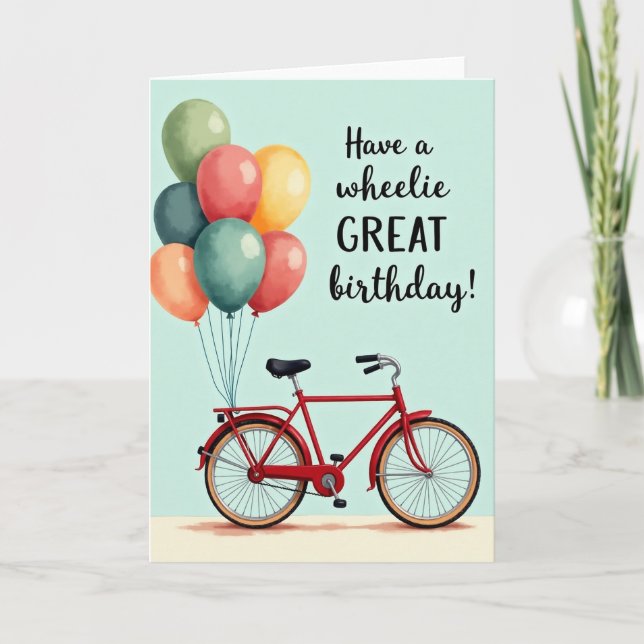 Carte de Joyeux Anniversaire avec Ballons de Vélo (Devant)