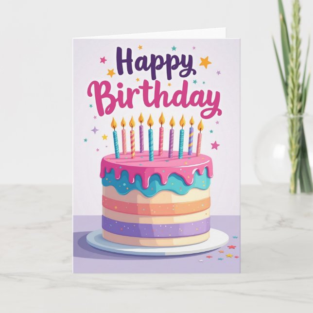 Carte de Joyeux Anniversaire avec Gâteau (Devant)
