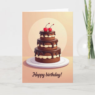 Carte de Joyeux Anniversaire avec Gâteau au Chocol